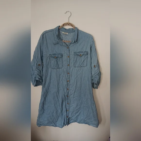 MPH Collection Light Denim Button-Up Dress - Picture 2 of 4